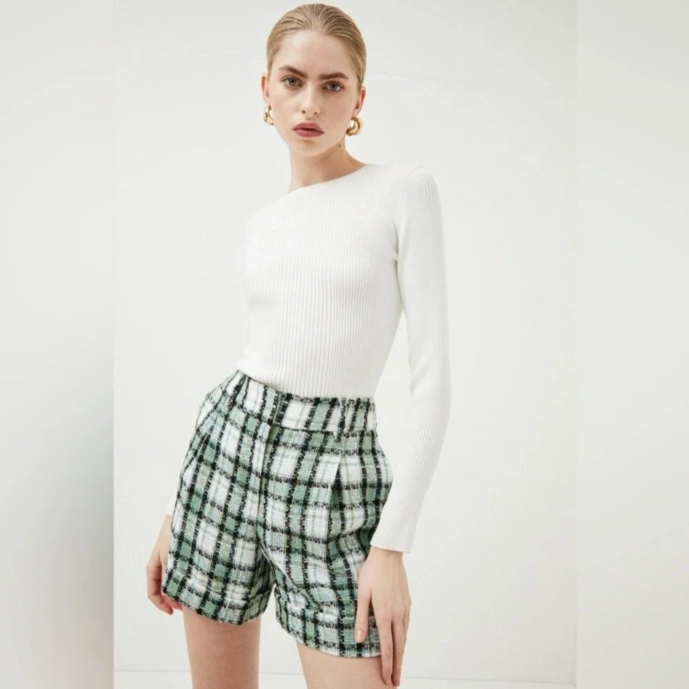 karen millen GEVSHORTS Check Tweed Shorts‎ GREEN US 4